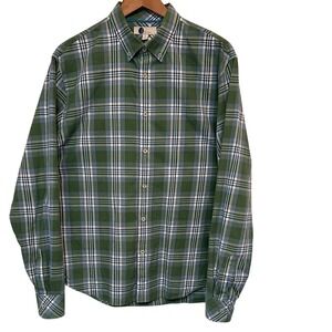 Boden Mens Plaid Button Down Shirt Green‎ Blue Regular Fit Size L